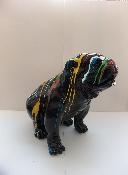 Sculpture Bulldog Anglais Assis Trash Noir H-75cm