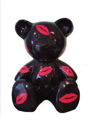 Statue en résine Ourson Kiss Noir H 40cm