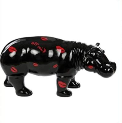 Statue Design en résine Hippopotame XXL Kiss Noir - L 180 cm