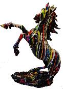 Sculpture Cheval Cabré en résine Trash Noir - H 90cm