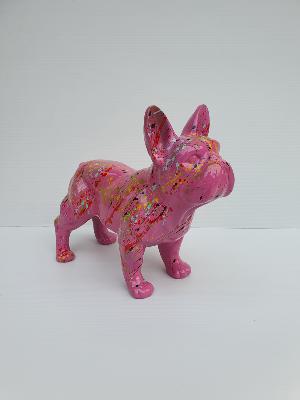 Statue Bulldog français Rose Splash - L 30cm