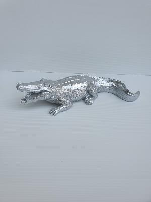 Statue en Résine d'un Crocodile Argent L-40cm